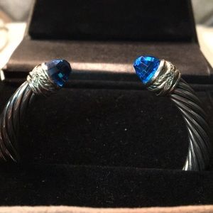 David Yurman 7mm Blue Topaz and Diamond Cable Cuff